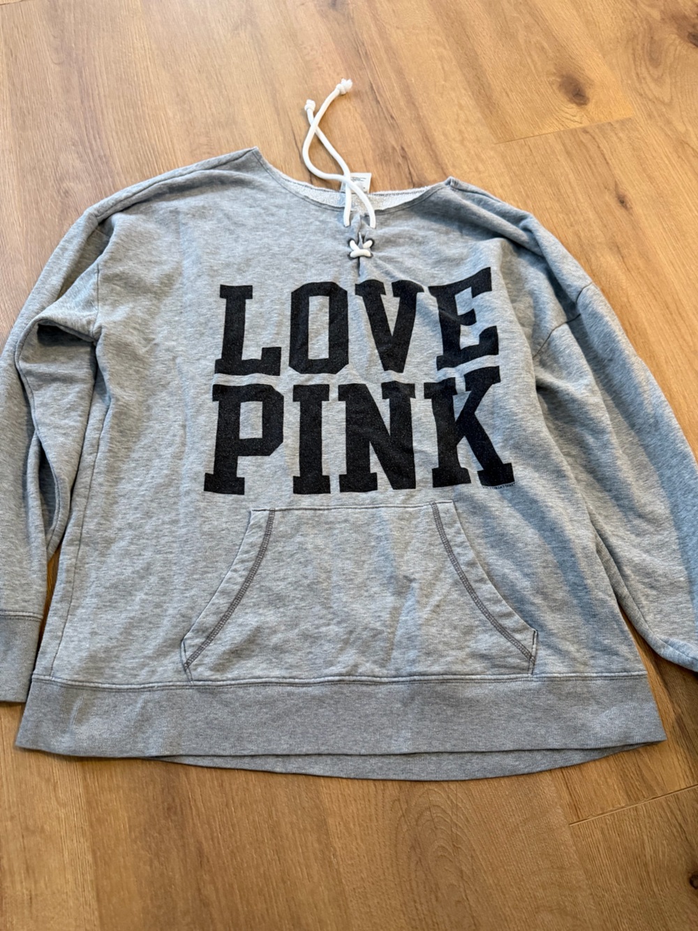 PINK Victoria's Secret Gray Pullover with Black 'LOVE PINK' Logo